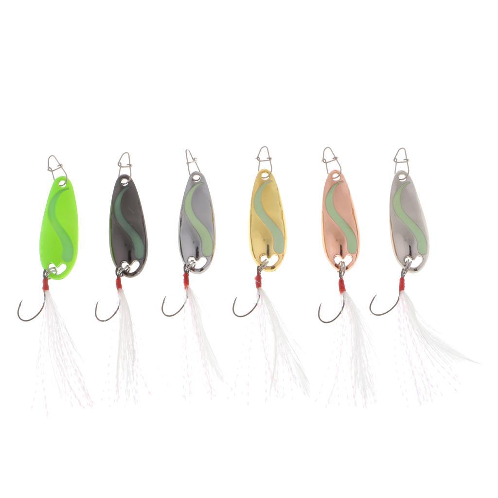 6 Pieces Metal Sequins Fishing Lures Artificial Hard Bait with Barbed Hook