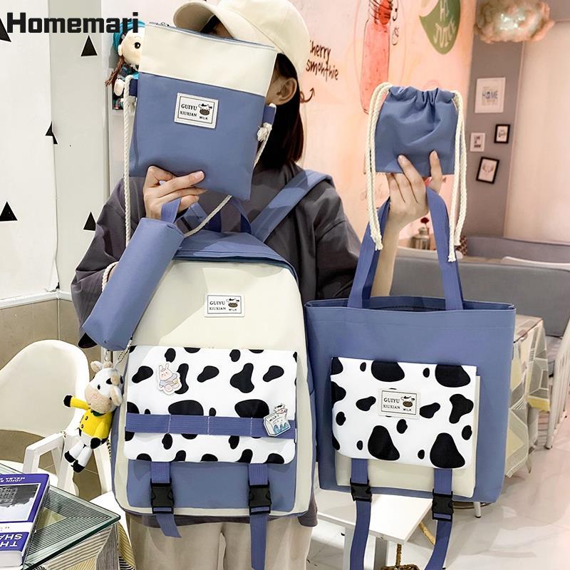 5 Cái/bộ Trẻ Em Học Túi Nữ Bò Sữa In Hình Ba Lô Trẻ Em Túi Đeo Vai Dễ Thương Tất Schoolbag Bé Gái Mochila Escolar 2021