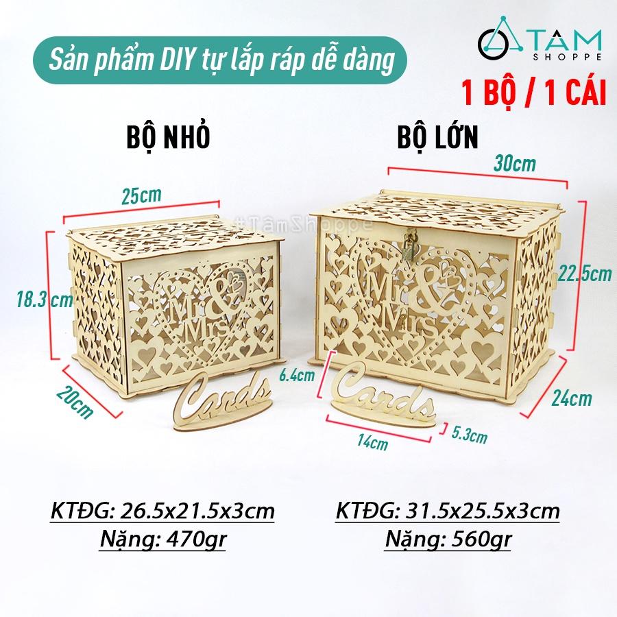 Thùng đựng tiền đám cưới gỗ lắp rắp MR &amp; MRS trang trí cưới TTC-01