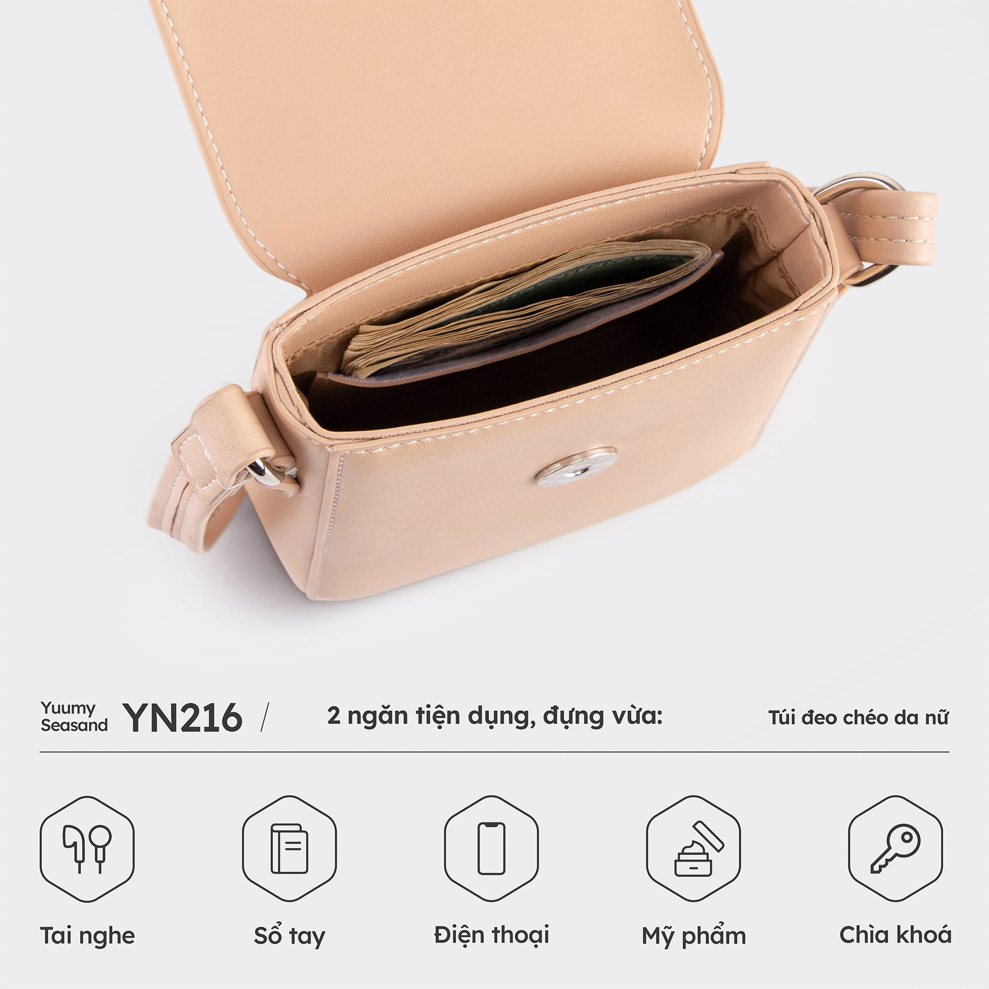 Túi Yuumy ( Thời trang nữ xinh xắn kiểu dáng basic - Túi đeo chéo da Seasand YN216 )
