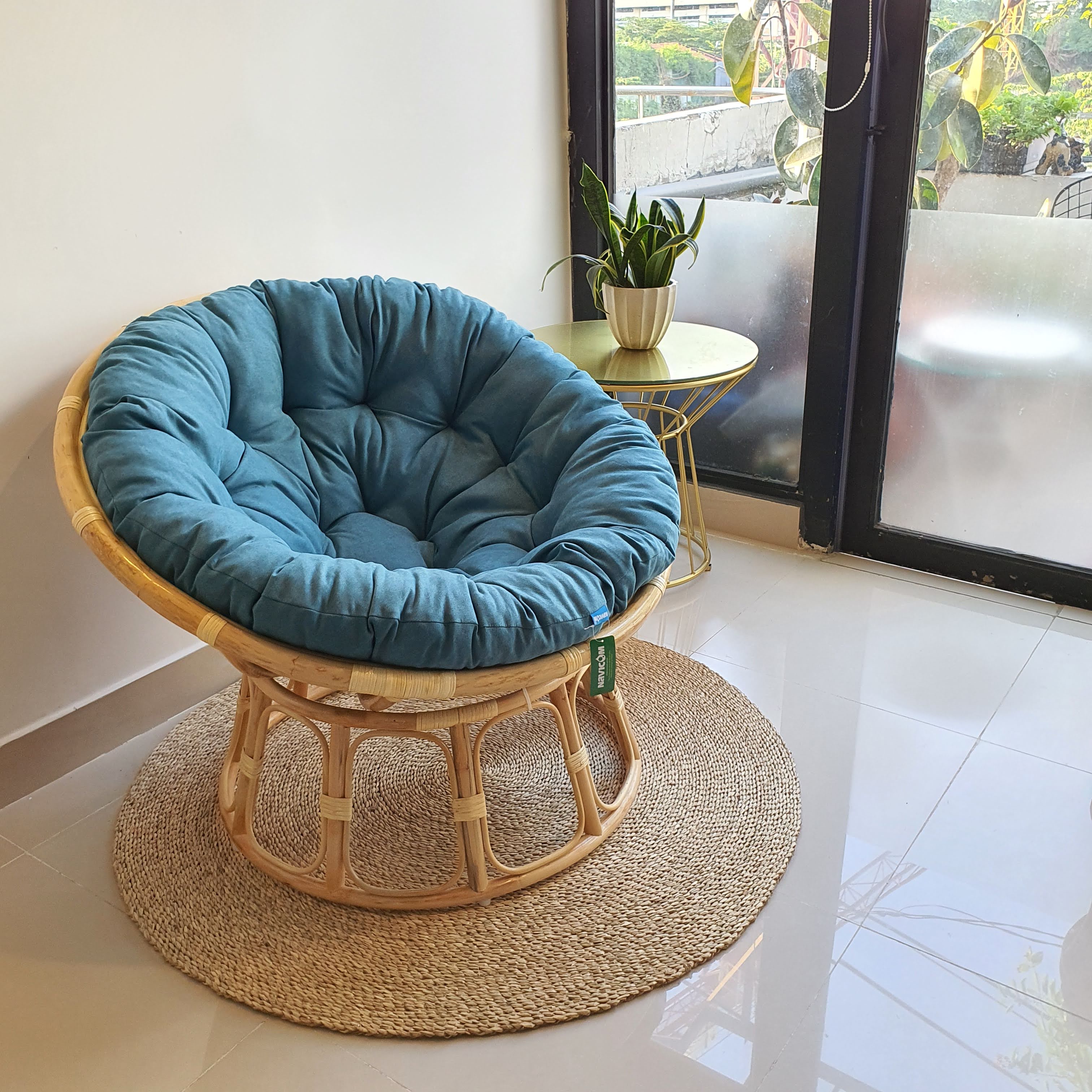 Ghế thư giãn papasan cao cấp ( nệm vải bố xanh nhạt