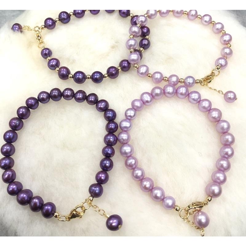 Vòng Tay Mix Bi Titan Hạt Ngọc Trai Nước Ngọt 7 Ly Dễ Thương - Trường Thịnh Ngọc Trai