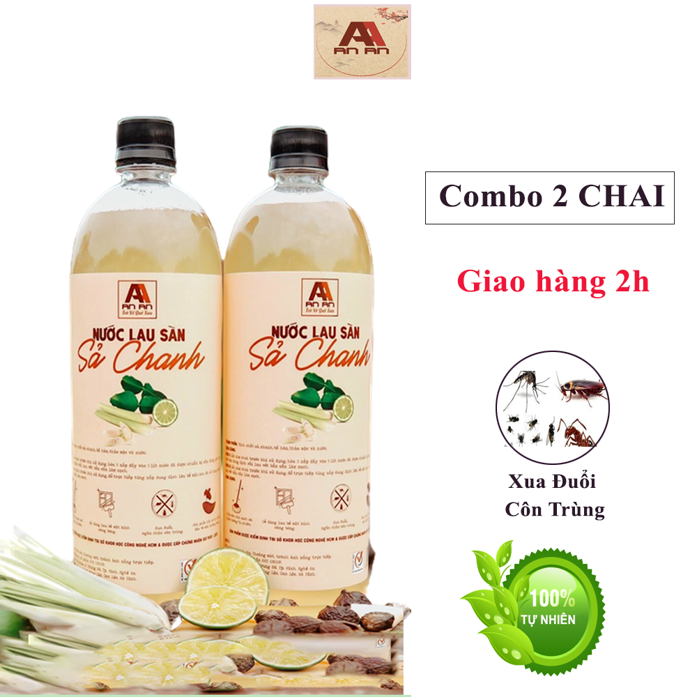 Combo 2 chai lau sàn sả chanh An An (1000ml/chai)| Xua đuổi kiến, muỗi, gián. Sàn nhà sạch bong thơm mát, An toàn trẻ nhỏ và phụ nữ mang bầu