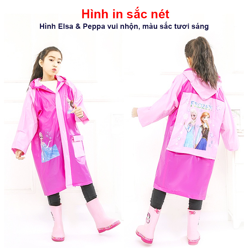 Áo mưa trẻ em hoạt hình Elsa & Peppa đáng yêu cho bé 4-10 tuổi – AM004