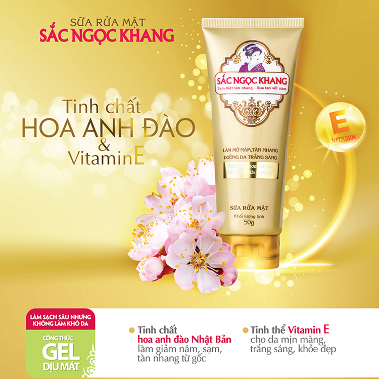 [Size du lịch] Sữa rửa mặt Sắc Ngọc Khang 30g chiết suất hoa anh đào giúp làm sạch dịu nhẹ cho làn da mịn màng tươi sáng