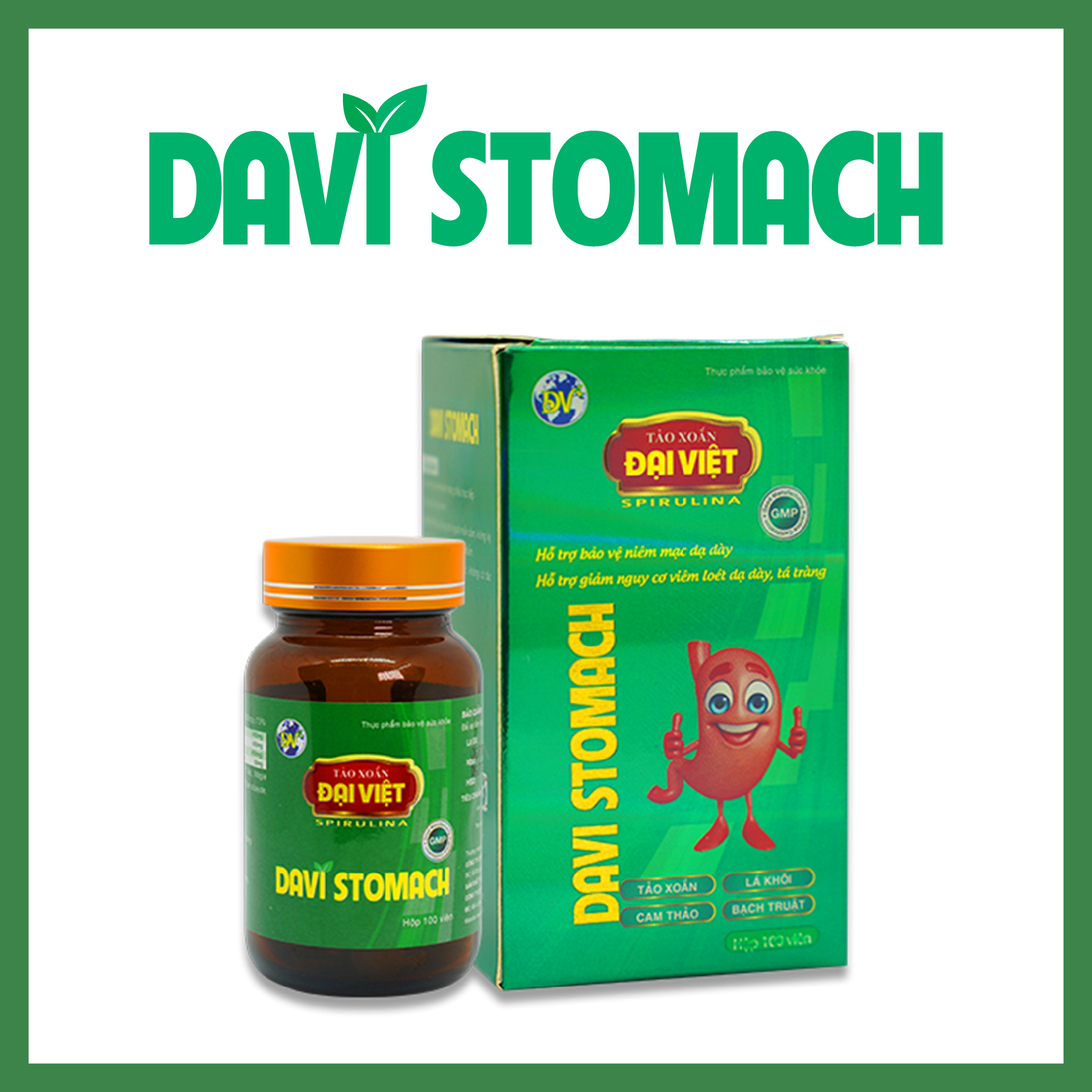 Tảo xoắn Đại Việt Thực phẩm bảo vệ sức khỏe Davi Stomach Viên uống Spirulina cao cấp Hỗ trợ bảo vệ niêm mạc dạ dày DV28