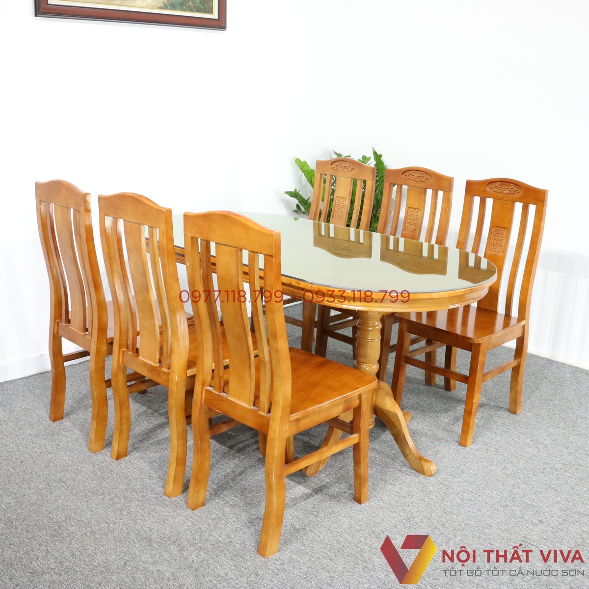 Bàn Ăn Gỗ Sồi Oval 6 Ghế Đẹp Giá Rẻ