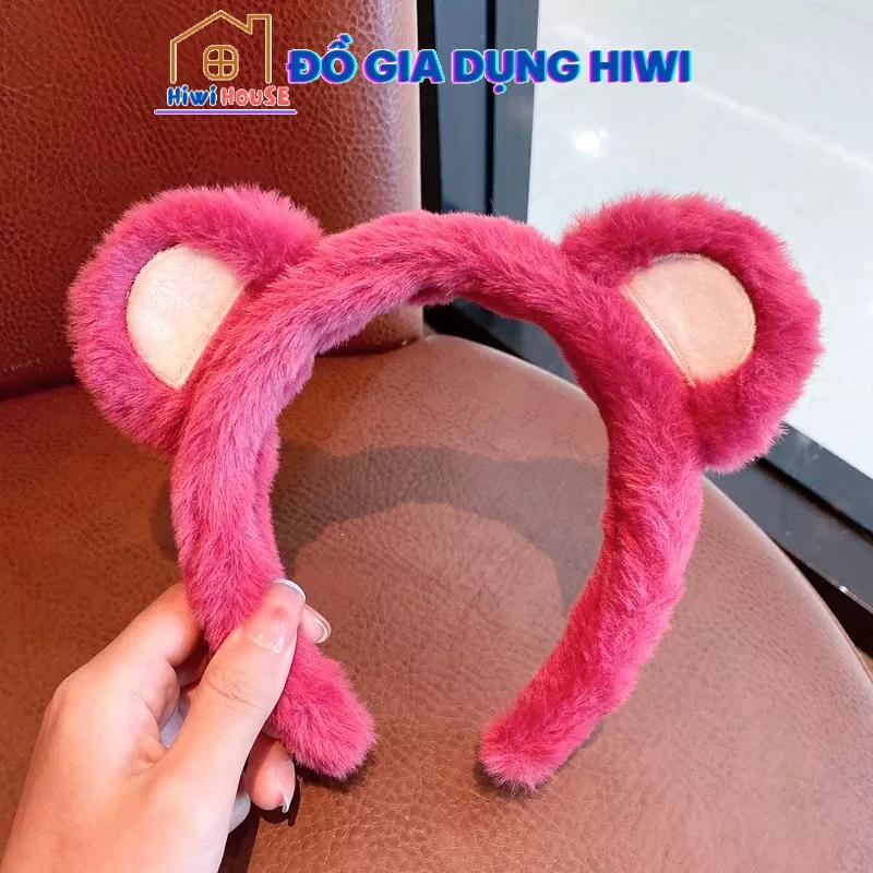 Bờm tóc băng đô tai gấu lông mềm mại màu hồng cute dễ thương phong cách Hàn Quốc