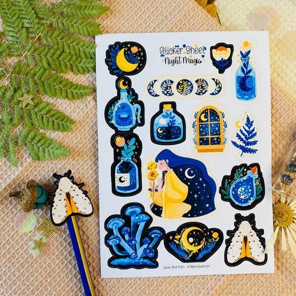 Sticker sheet night magic - chuyên dán, trang trí sổ nhật kí, sổ tay | Bullet journal sticker - unim060