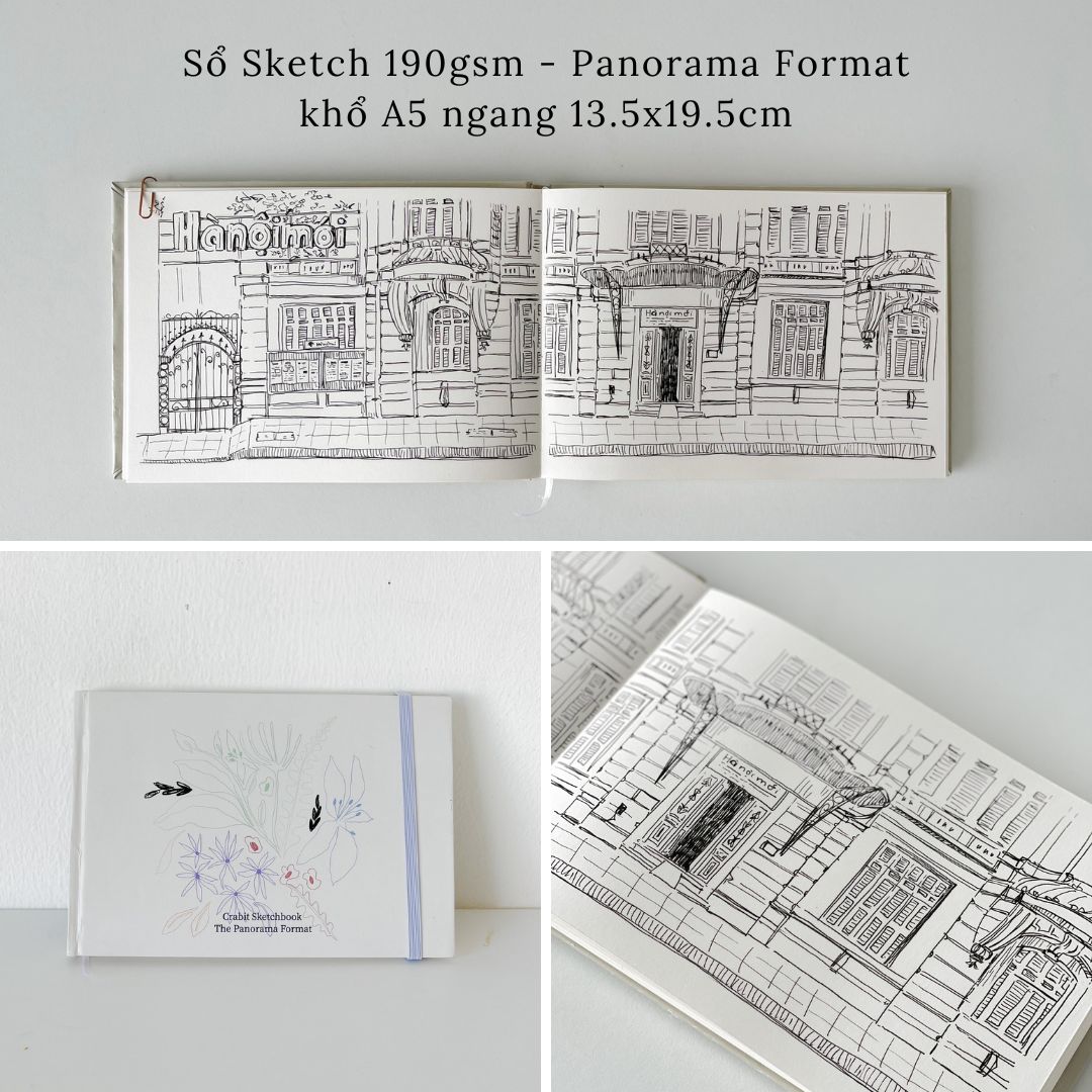 Sổ sketchbook 190gsm Crabit vẽ chì phác thảo A4 A5 vuông