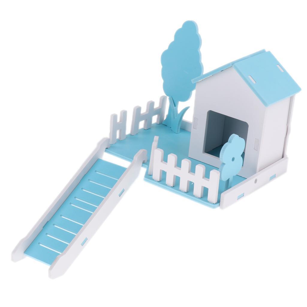 Small Pet Nest Hamster House Cage Villa Fence 3 in 1 with Ladder Blue