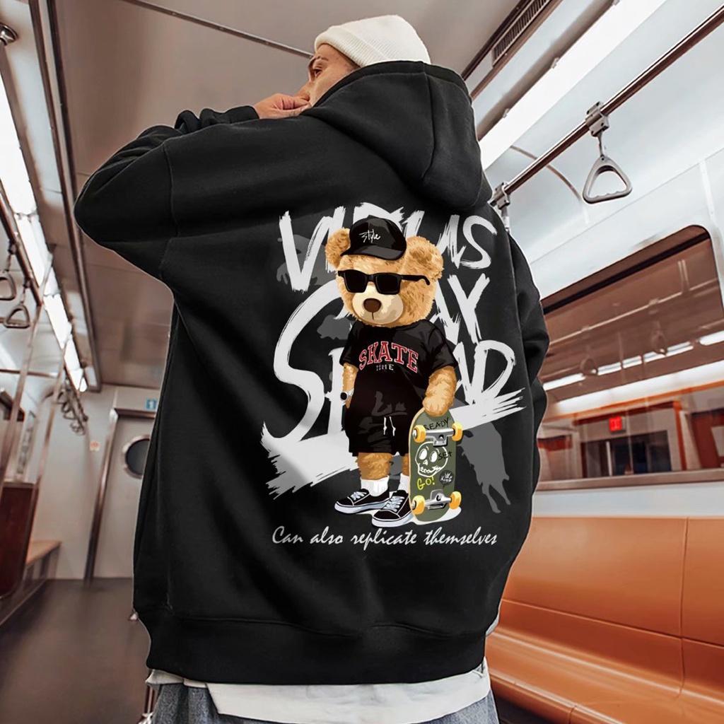 Áo Hoodie Dáng Rộng In Hình Gấu Thời Trang Hip Hop Cá Tính Unisex