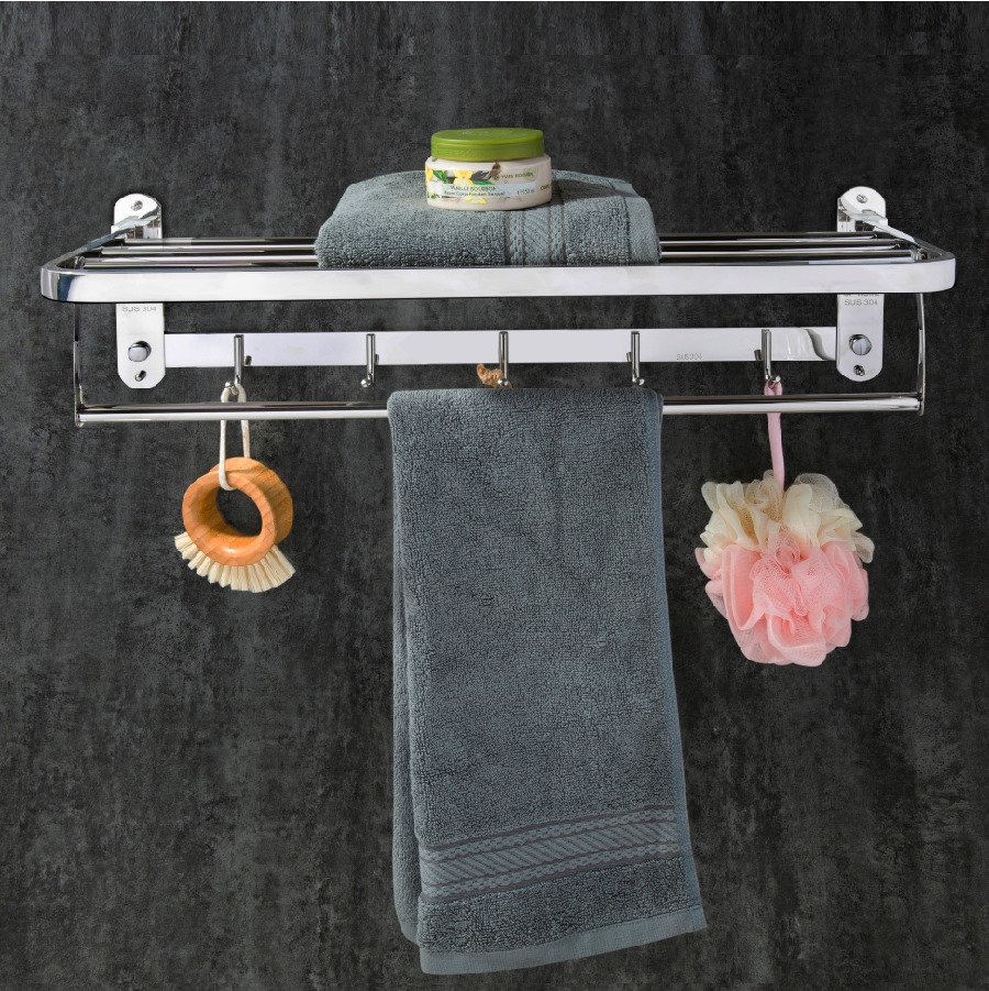 Giá treo khăn inox 304 dán tường - Kệ treo khăn - vắt khăn nhà tắm đa năng gấp gọn