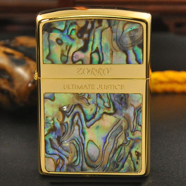 Vỏ Hột Quẹt Bật Lửa Xăng Đá Zorro Z91573 Họa Tiết Khảm Trai In Logo - Dùng Xăng Bấc Đá Cao Cấp