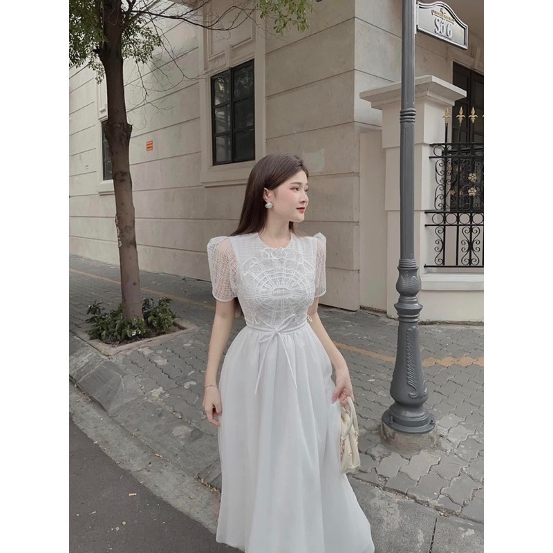 Đầm dự tiệc maxi trắng sang trọng
