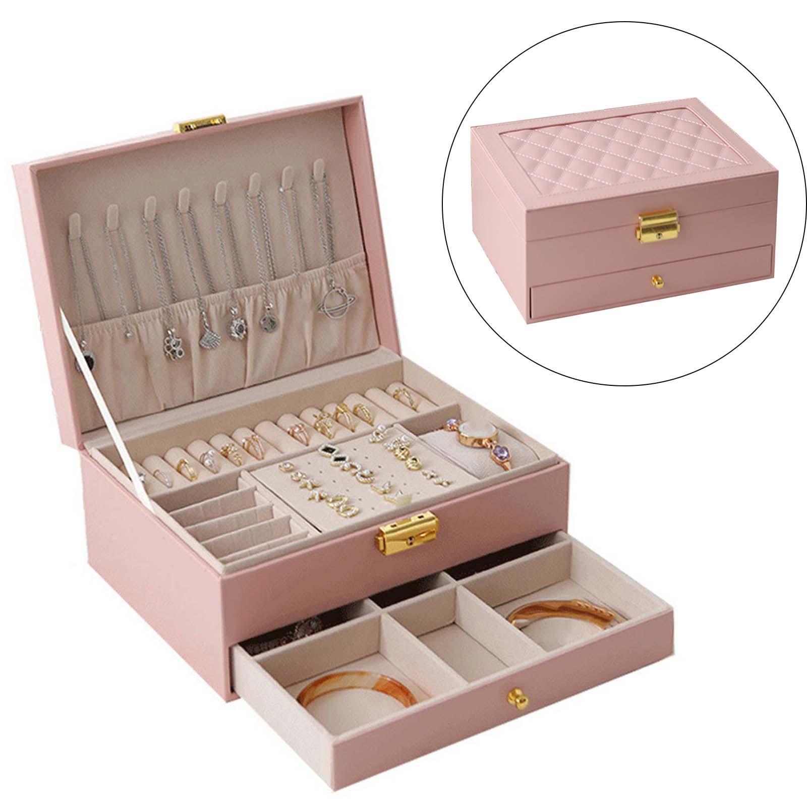 Dual Layer Jewelry Storage Box Showcase Large Necklace Rings Pendant