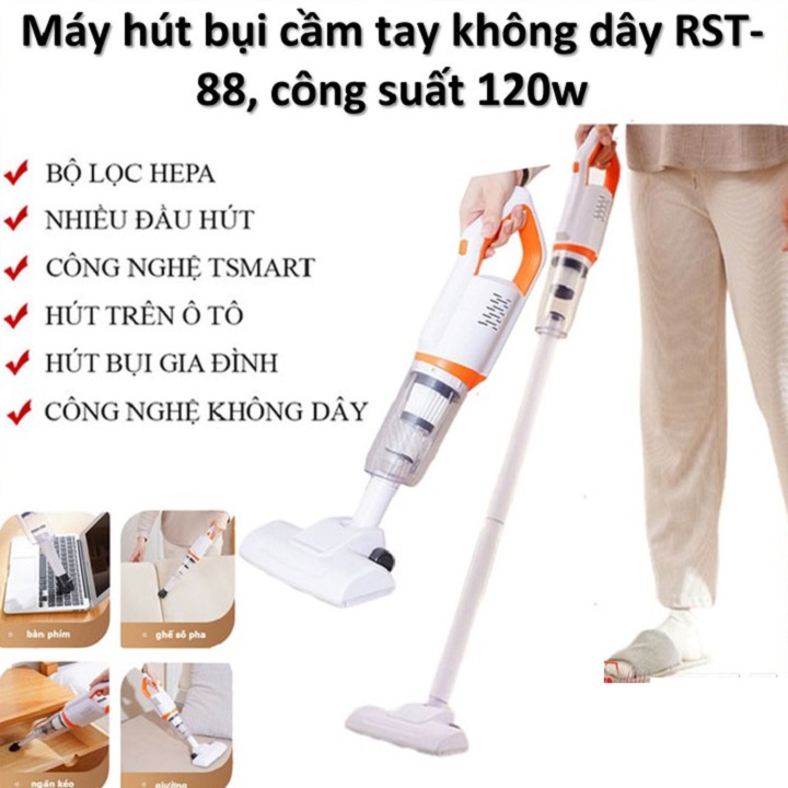 Máy Hút Bụi Cầm Tay Không Dây Công Suất 120W Wireless Vacuum Cleaner, Phù Hợp Để Trong Ô Tô, Văn Phòng, Phòng Ngủ Hút tóc, lông chó mèo, bụi bẩn - Hàng chính hãng nhập khẩu