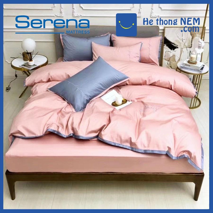 Bộ Chăn Ga Gối 5 Món Lụa Pháp Thêu SERENA Chăn Ga Gối Đệm Drap Giường Cao Cấp - Hệ Thống Nệm