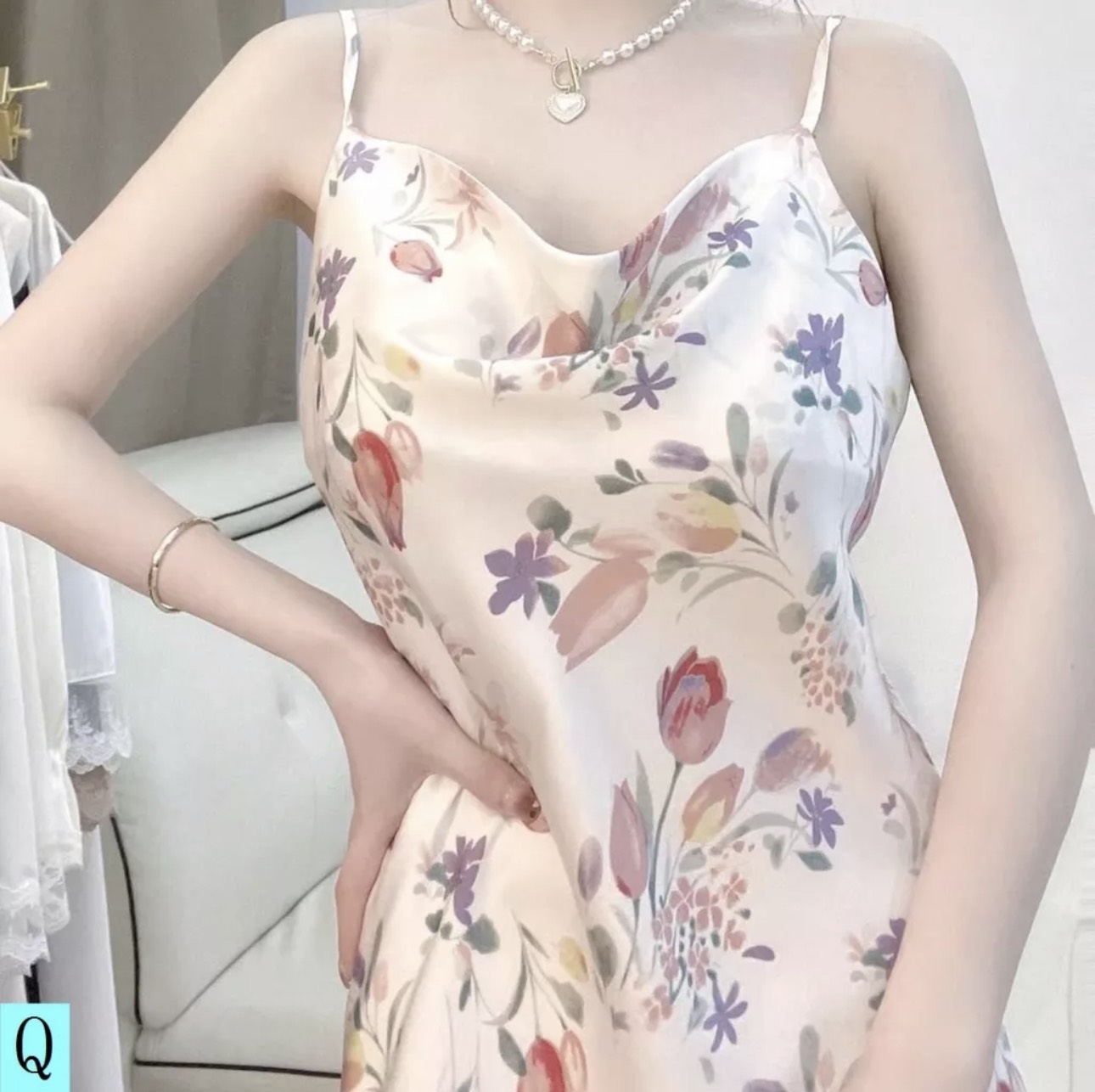 Đầm lụa 2S cổ đổ Quảng Châu cho nữ DN710