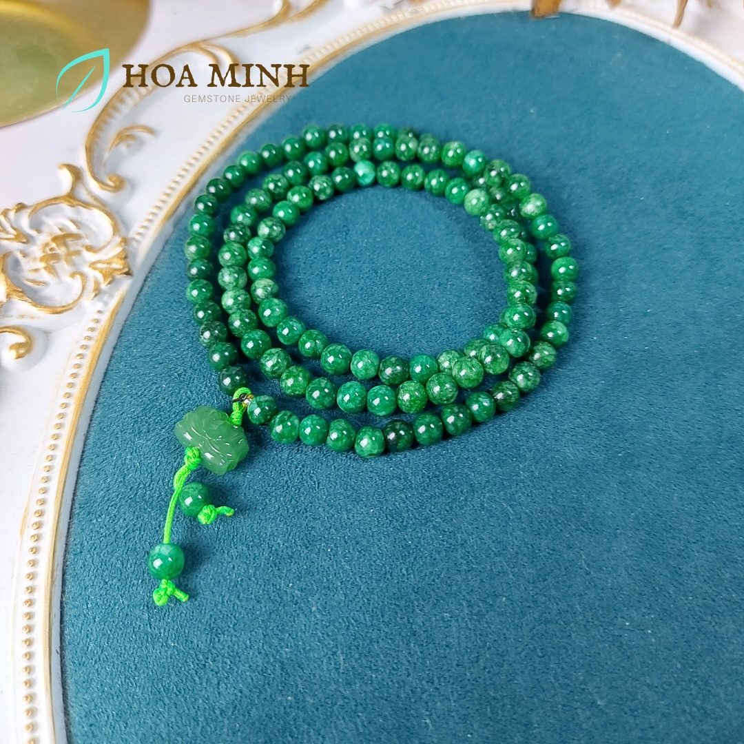 Vòng tay chuỗi 108 hạt Cẩm Thạch Sơn Thủy size 6 li phối charm hoa sen mã não, phong thủy bình an may mắn không kén mệnh