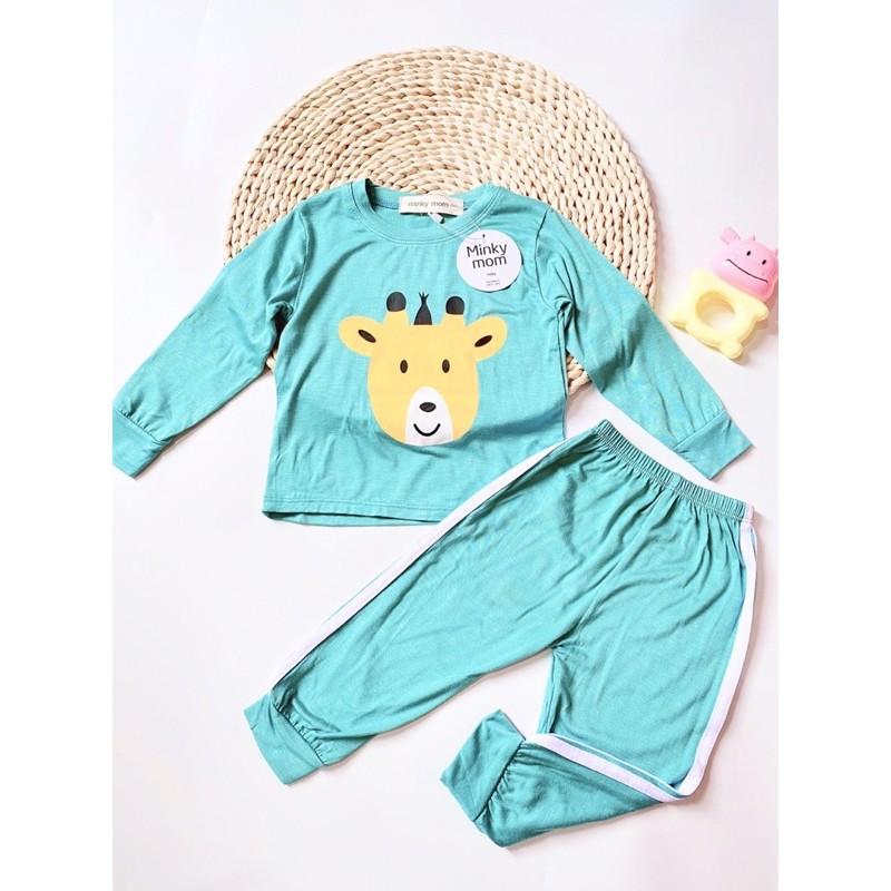 Bộ dài thun lạnh Minky mom họa tiết động vật Voi xanh