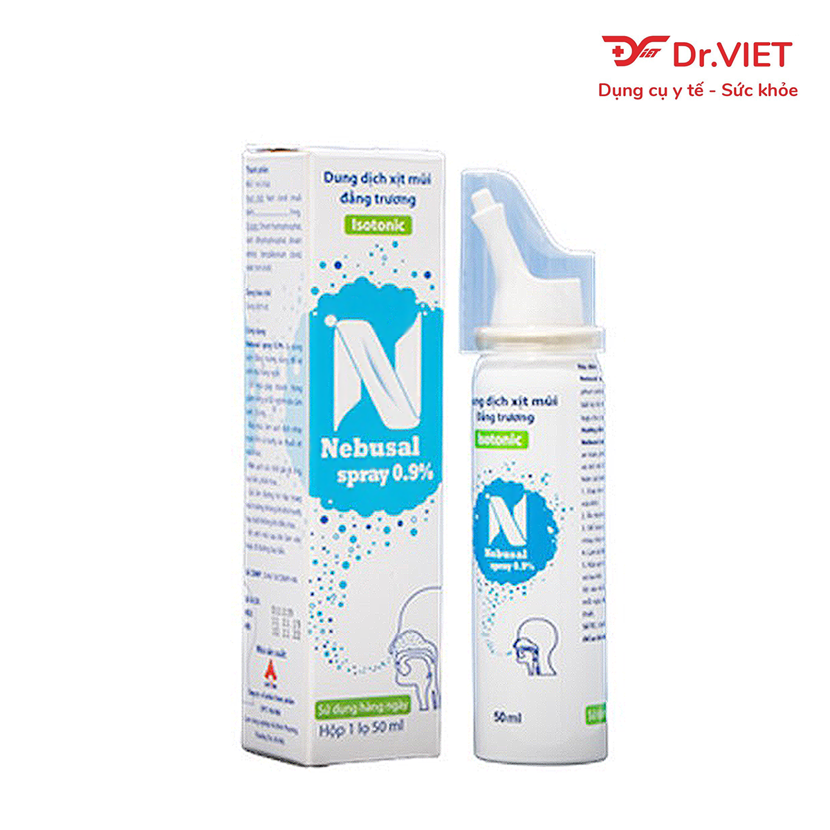 Dung dịch nước biển xịt mũi đẳng trương Nebusal spray 0.9% chai 50ml vệ sinh mũi, ngừa nghẹt mũi, sổ mũi