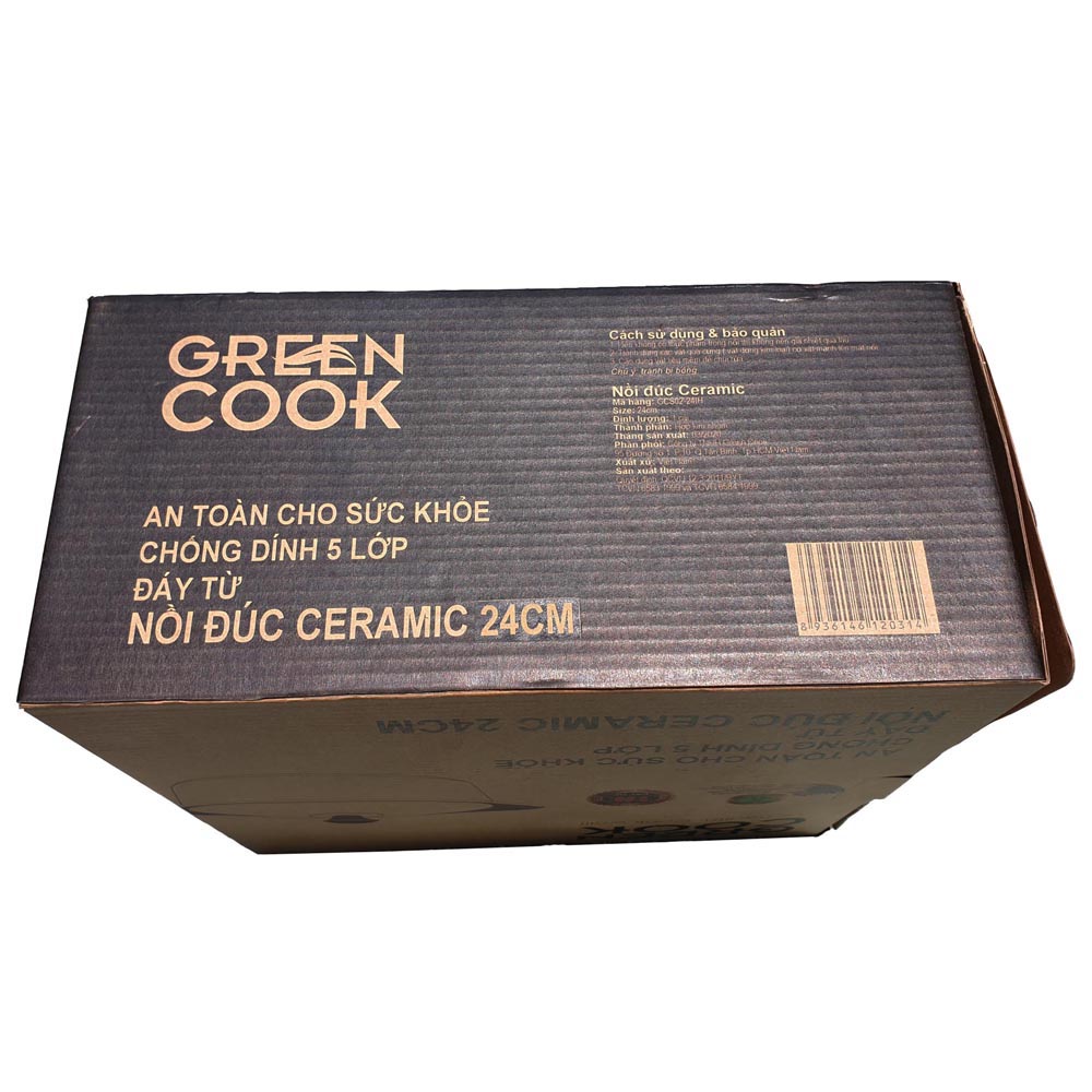 Nồi đúc ceramic vân đá chống dính đáy từ 24cm Green Cook GCS02-24IH - Hàng chính hãng