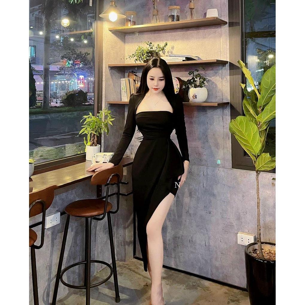 FREE SHIP Đầm Ôm Body Tay Dài Bèo Lai Tà Chéo Trang Nữ KIM GIA DS