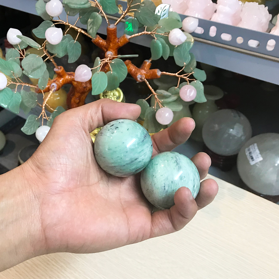 Cặp bi lăn tay đá tự nhiên Serpentine