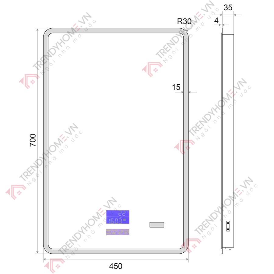 Gương Led cảm ứng Gương nhà tắm thông minh Gương bluetooth 70 x 50 Trendy Car &amp; Home