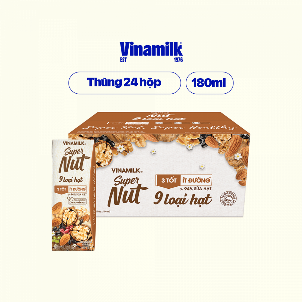 Thùng 24 hộp sữa 9 loại hạt Vinamilk Super Nut 180ml