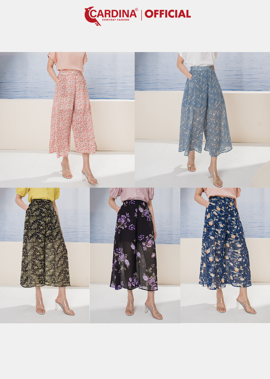 Quần Nữ  Chất Chiffon Cao Cấp Dáng Suông Lửng Có Chun Sau Tôn Dáng Họa Tiết 3QF07