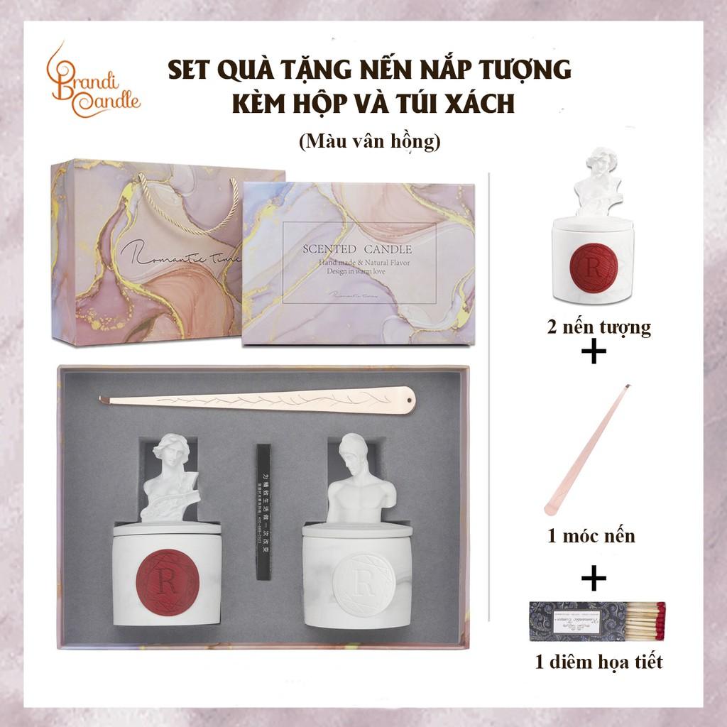 Set quà tặng 2 nến nắp tượng kèm hộp và túi xách sang trọng