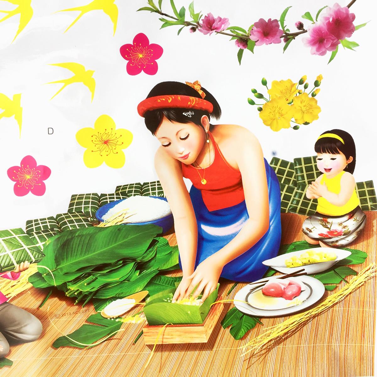 Tấm decal dán tường kính trang trí Tết 90x60cm