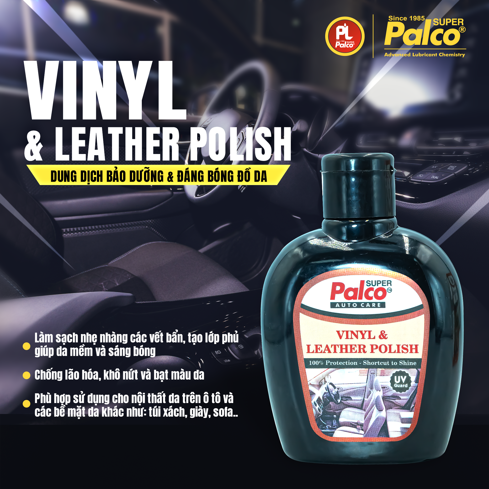 Dung dịch chăm sóc đồ da, giả da, nội thất ô tô PALCO Vinyl &amp; Leather Polish - Kem dưỡng làm bóng, mềm, kéo dài tuổi thọ đồ da cao cấp 125gr - Nhập khẩu Ấn Độ