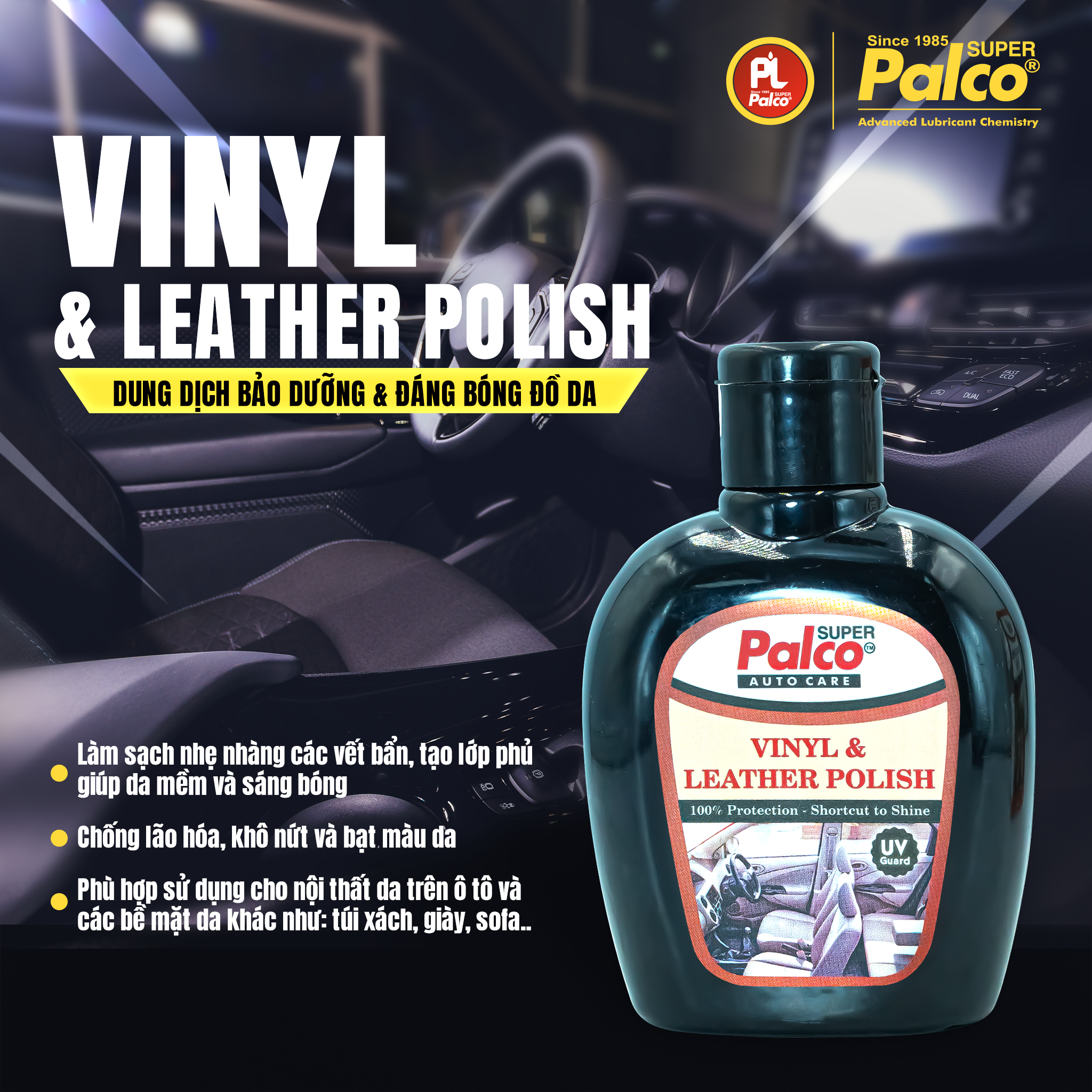 Dung dịch chăm sóc đồ da, giả da, nội thất ô tô PALCO Vinyl & Leather Polish - Kem dưỡng làm bóng, mềm, kéo dài tuổi thọ đồ da cao cấp 125gr - Nhập khẩu Ấn Độ