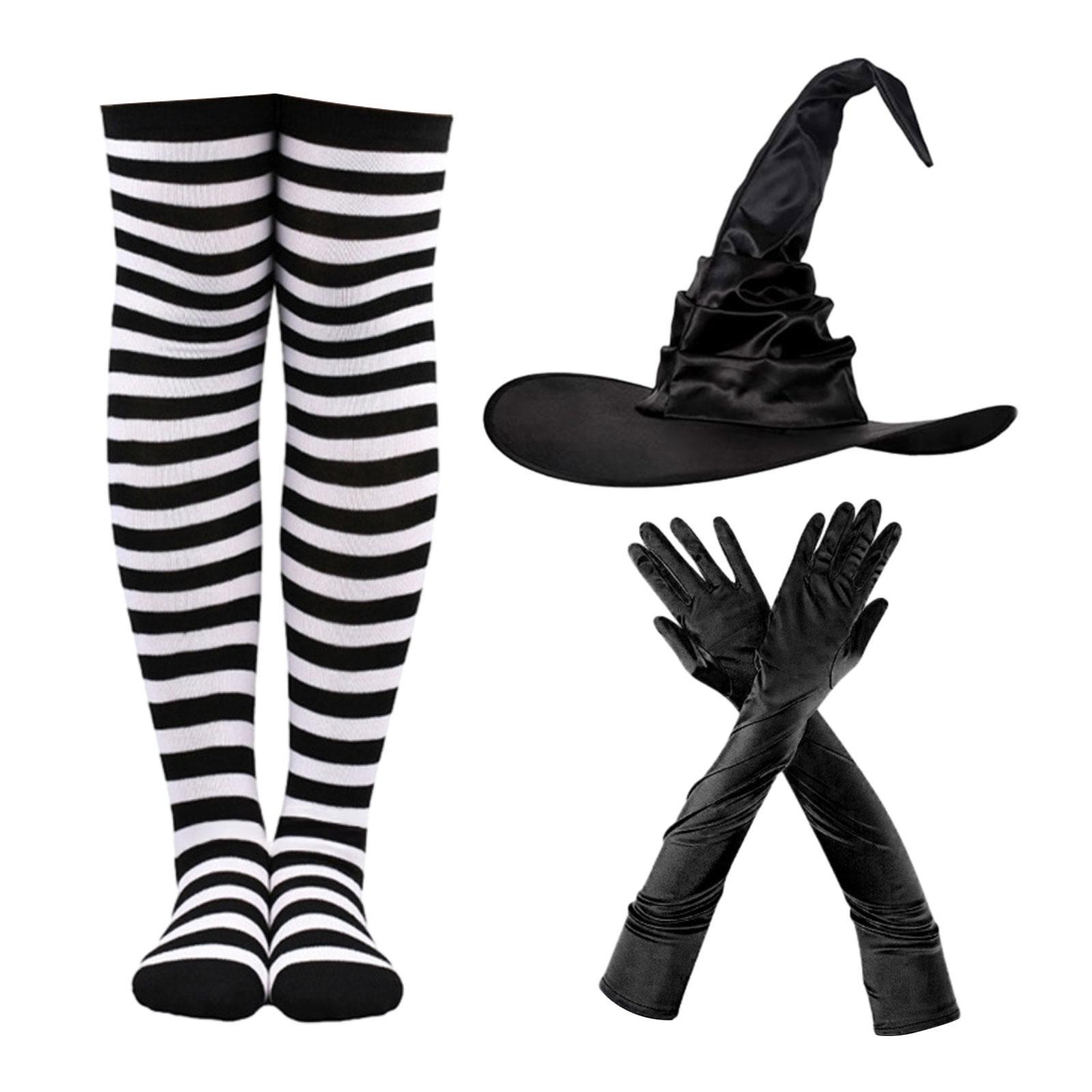 Halloween Witch Costume Set Prop Striped Tights Socks for Masquerade Cosplay
