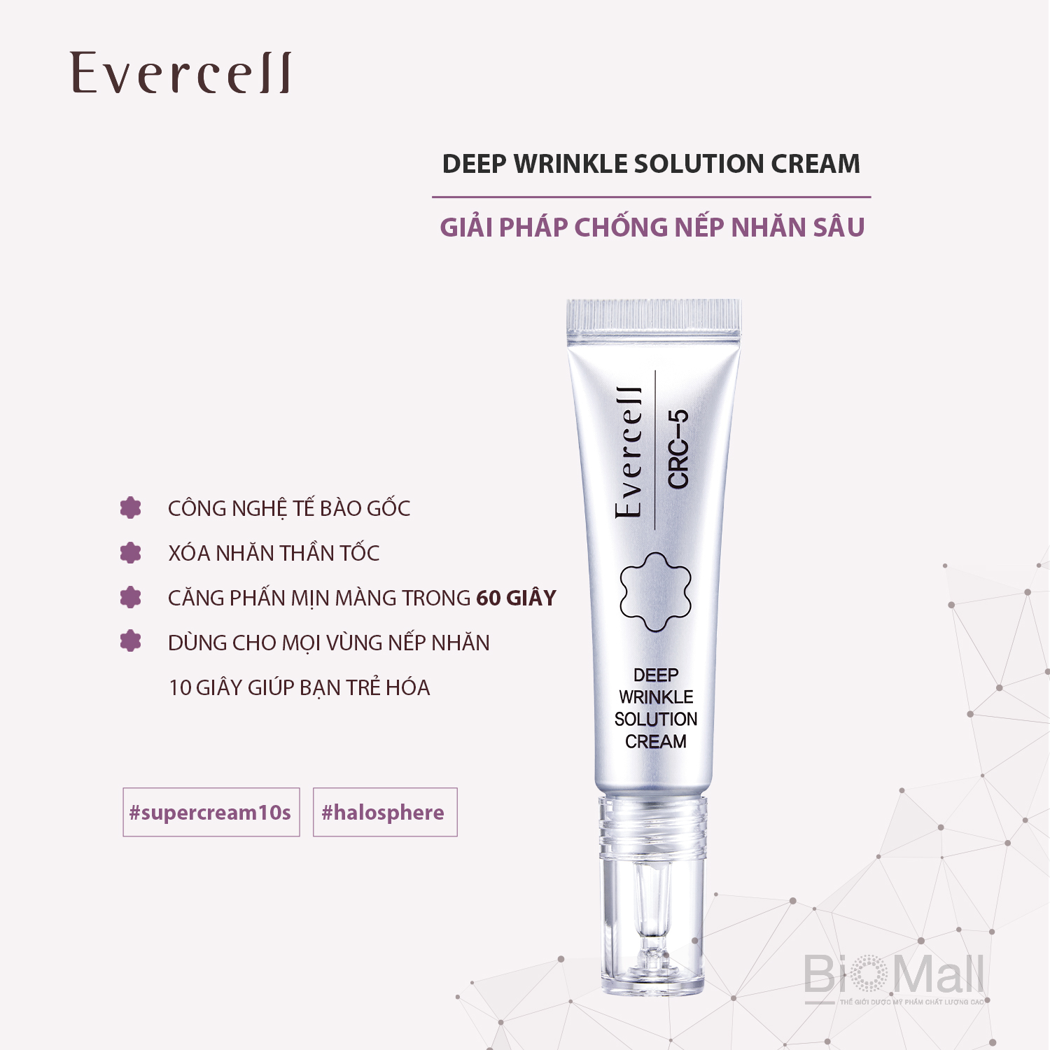 Kem chống Nếp nhăn sâu Công nghệ Tế bào gốc EVERCELL Deep Wrinkle Solution Cream 10ml