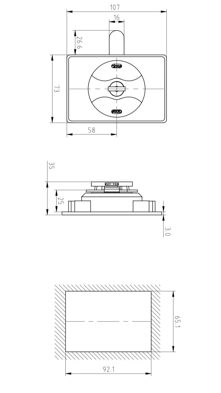 Ổ khoá xoay cánh mở tủ hồ sơ sắt 73x107mm