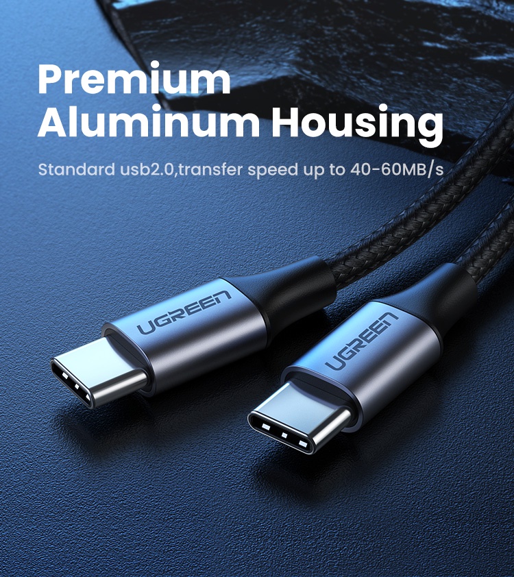 Cáp sạc nhanh 60W USB Type-C to Type-C dài 2M bọc nylon Ugreen 50152 cao cấp hàng chính hãng