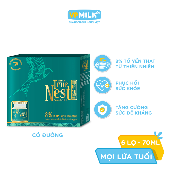 Tổ Yến Nguyên Chất Chưng Gừng VPMilk True Nest - Có Đường (Gift set 6 lọ x 70 ml)