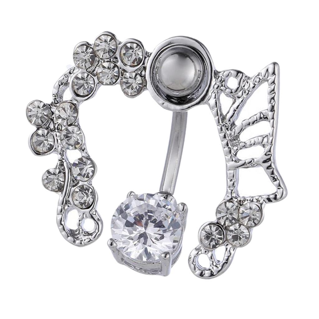 Zircon Navel Ring Belly Button Body Piercing Jewelry stainless steel Silver