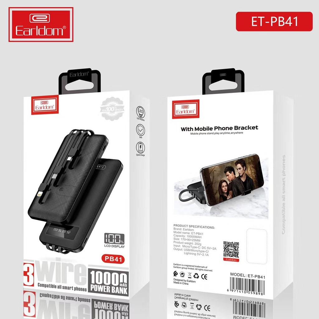 Sạc Dự Phòng Earldom PB41 Kèm Cáp 10000mAh Hàng Chính Hãng