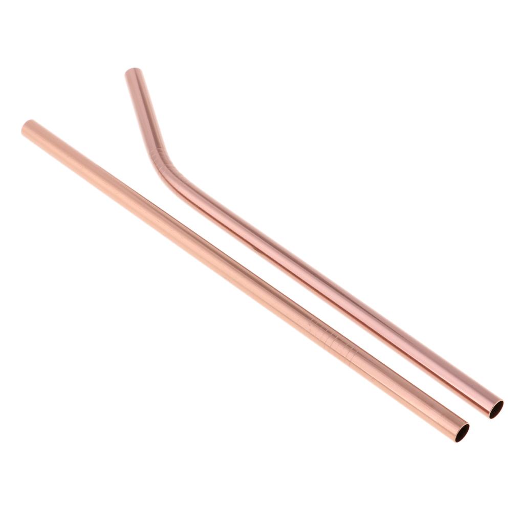 2pcs Stainless Steel Drinking Straw Sucker Straight Bent Set for Party Tumbler Glasses Tea Cup
