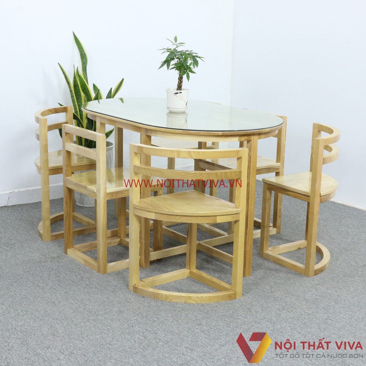 Bộ Bàn Ăn Xếp Gọn Thông Minh 6 Ghế Gỗ Sồi Nga Tự Nhiên Đẹp Giá Rẻ
