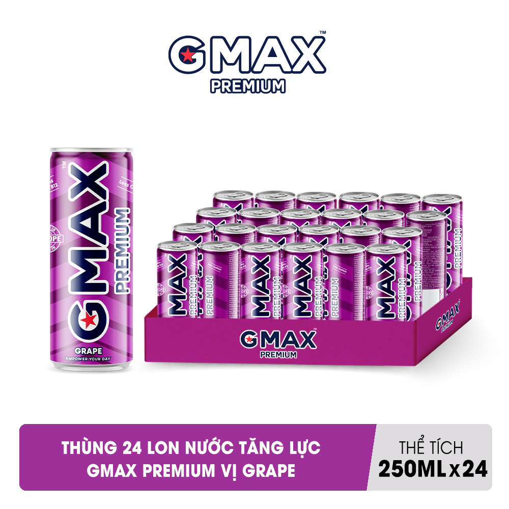 Hình ảnh Thùng 24 Lon Nước Tăng Lực Gmax Premium vị Nho (250ml x 24)