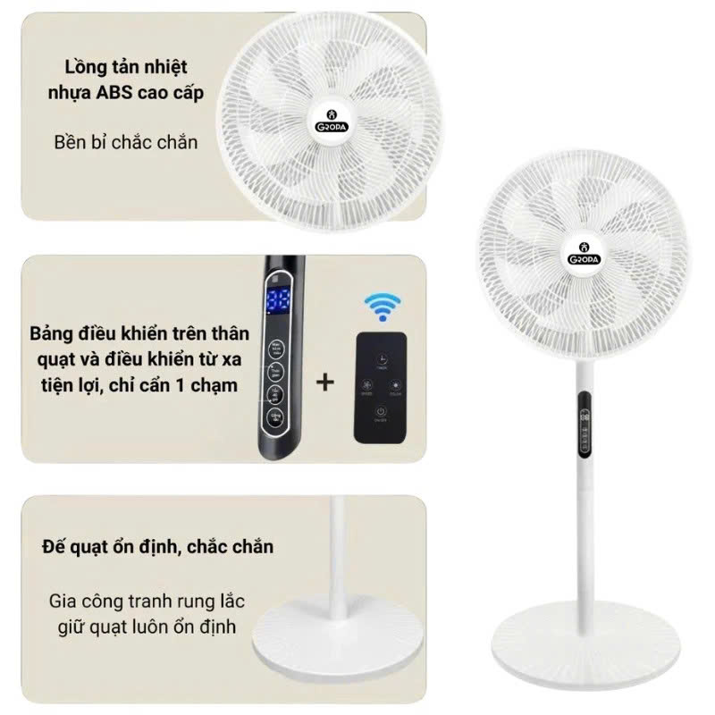 Quạt Cây Đứng GROPA 16 Inch Điều Khiển Từ Xa 8 Cấp Độ Gió Hẹn Giờ 8 Tiếng Siêu Êm Tiết Kiệm Điện 40W - HÀNG CHÍNH HÃNG MINIIN