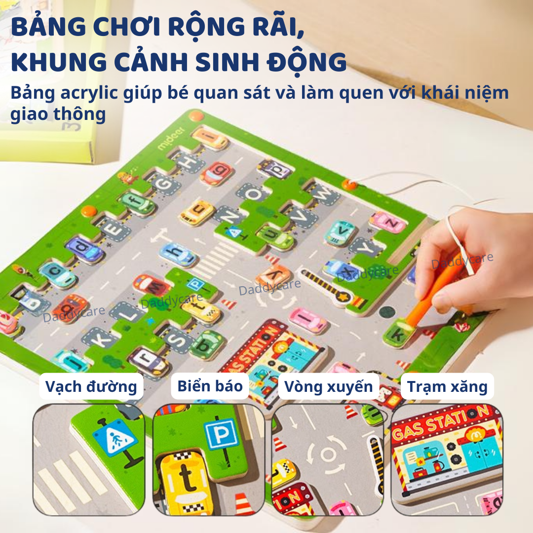 Bảng chữ cái nam châm, bảng gỗ mê cung Mideer Magnetic Maze- Parking Lot