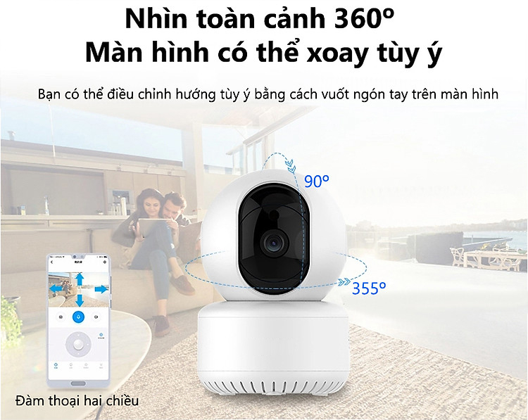 Camera IP wifi trong nhà, xoay 360, âm thanh 2 chiều, hình ảnh 1080p có cổng LAN