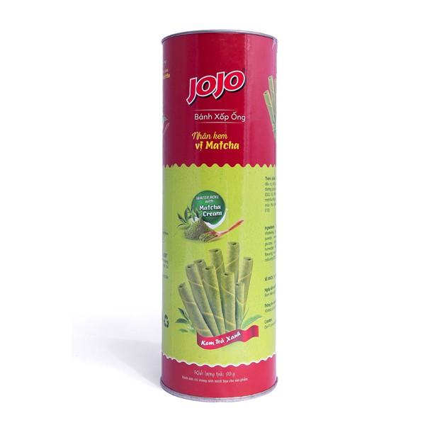 BÁNH XỐP ỐNG JOJO NHÂN KEM VỊ MATCHA LON 90G